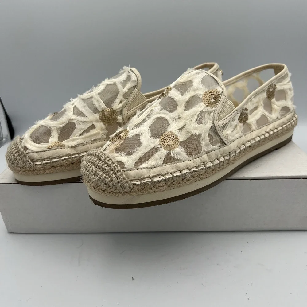 NEW Botkier Sara Lace New York Espadrille Platform Flat Pink Womens Size 7.5M